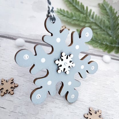 Blue Snowflake Wooden Christmas Tree Decoration - Sweet Pea Wooden Creations