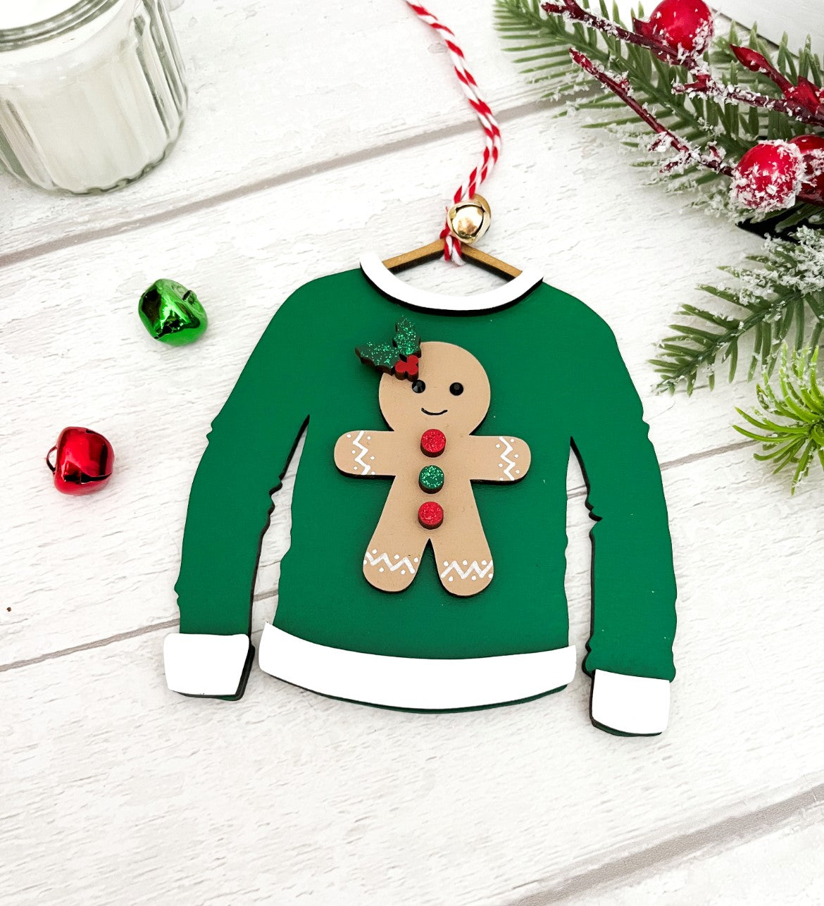 Gingerbread Man Christmas Jumper Decoration Sweet Pea Wooden Creations