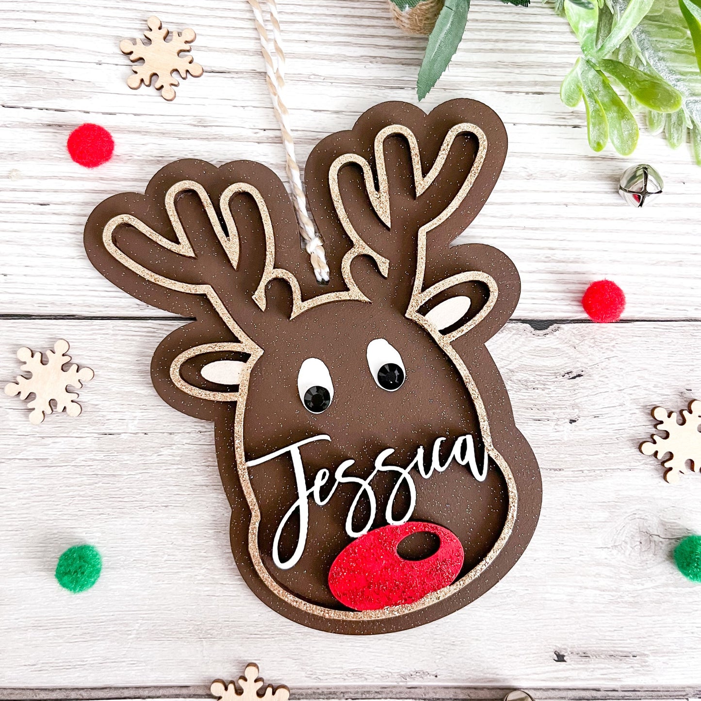 Kids Personalised Reindeer Christmas Decoration - Sweet Pea Wooden Creations