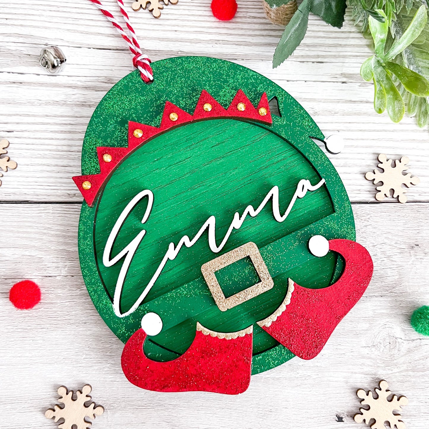 Personalised Elf Christmas Decoration - Sweet Pea Wooden Creations