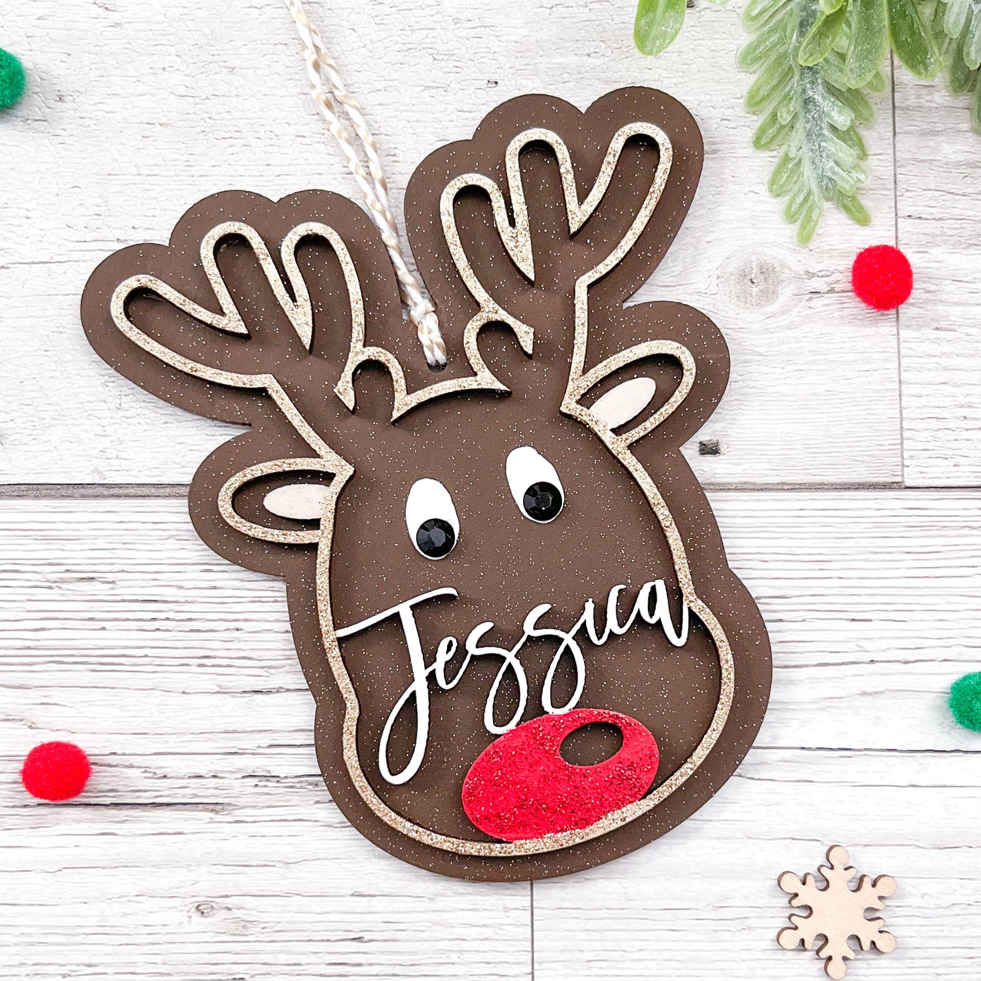 Personalised Kids Reindeer Christmas Decoration - Sweet Pea Wooden Creations