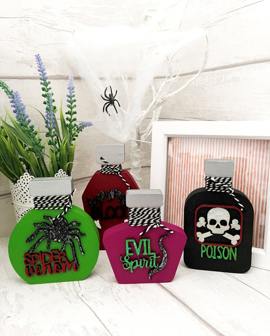 Potion Bottles, Wooden Halloween Decorations - Sweet Pea Wooden Creations