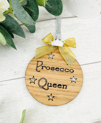 Prosecco Queen Wooden Christmas Bauble - Sweet Pea Wooden Creations