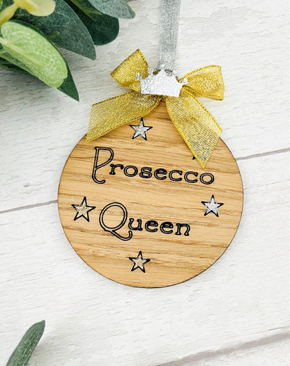 Prosecco Gift, Wooden Christmas Bauble - Sweet Pea Wooden Creations