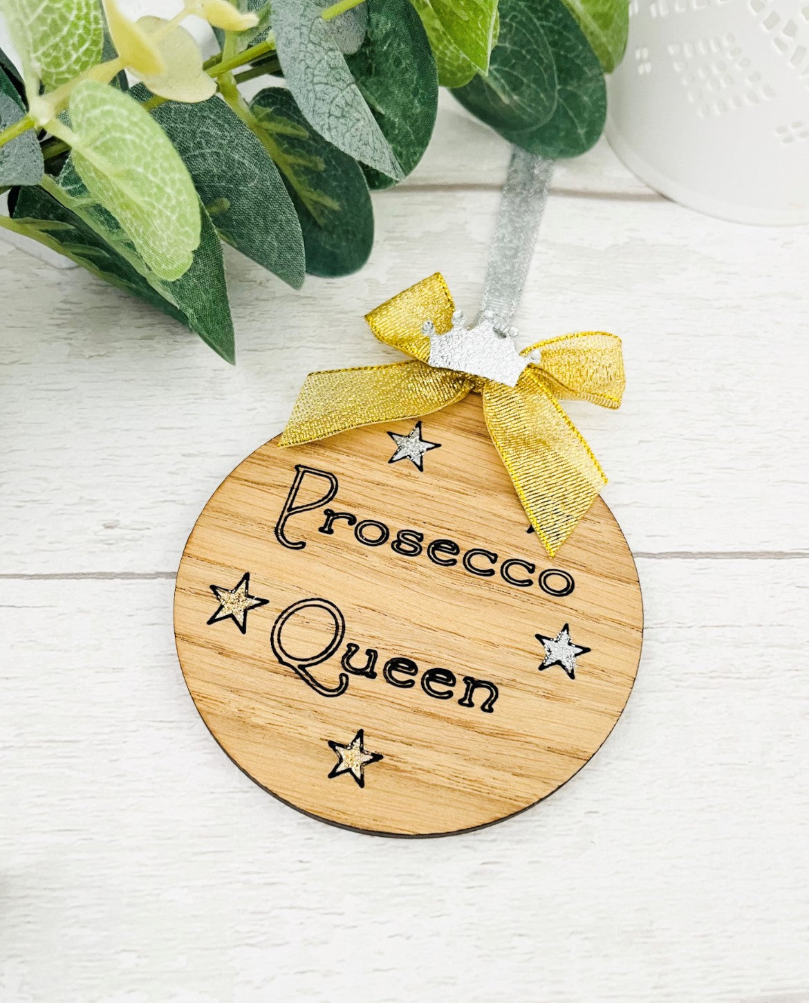 Wooden Christmas Bauble, Prosecco Queen Gift - Sweet Pea Wooden Creations 