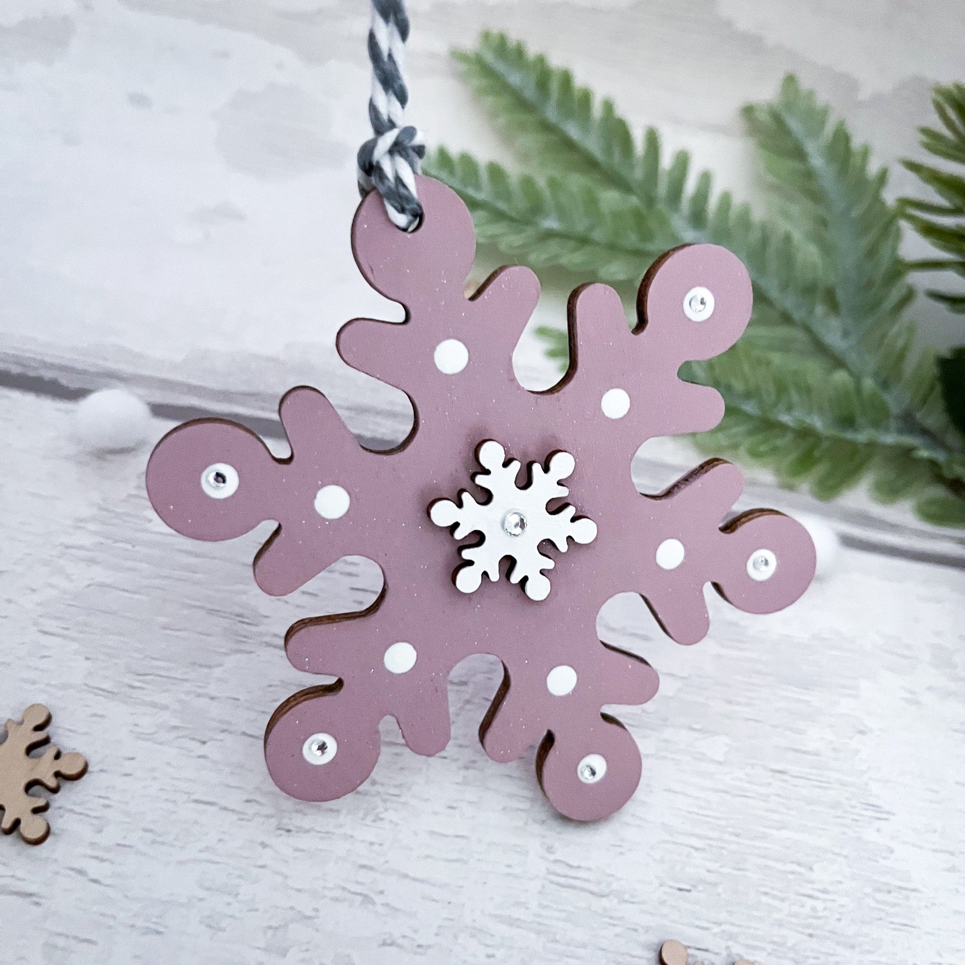 Rose Pink Snowflake Wooden Christmas Tree Decoration - Sweet Pea Wooden Creations