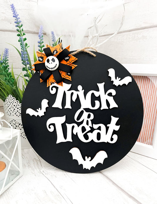 Trick Or Treat Round Hanging Sign - Sweet Pea Wooden Creations