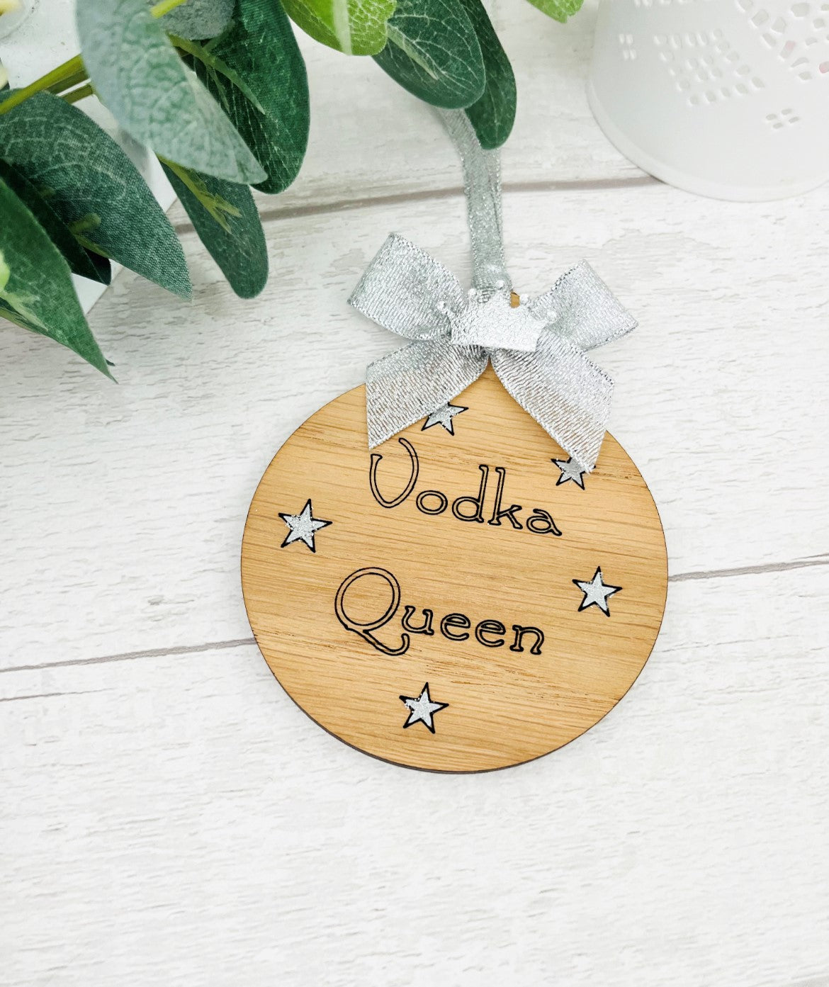 Vodka Queen Wooden Christmas Bauble - Sweet Pea Wooden Creations