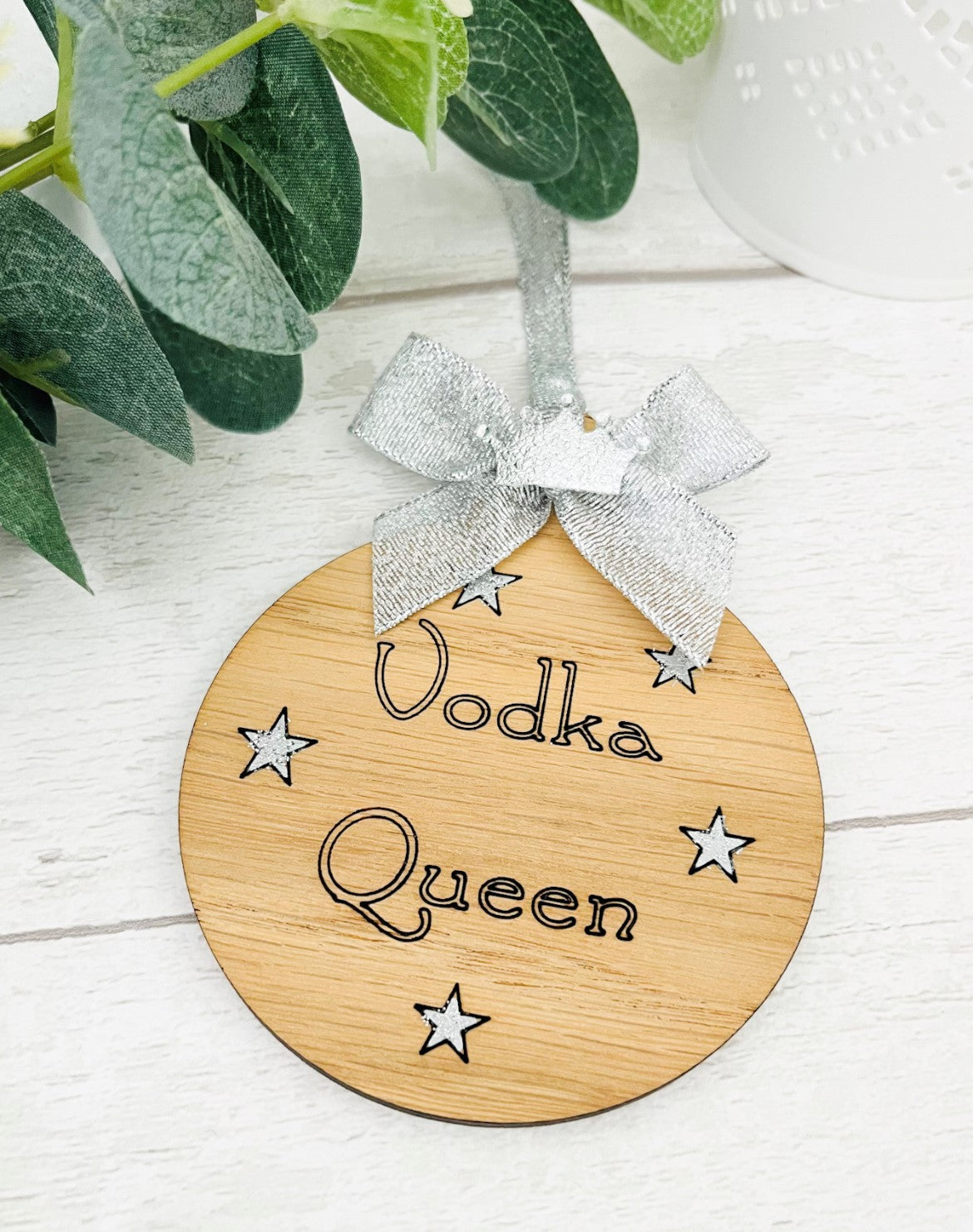 Wooden Christmas Bauble Gift, Vodka Queen - Sweet Pea Wooden Creations