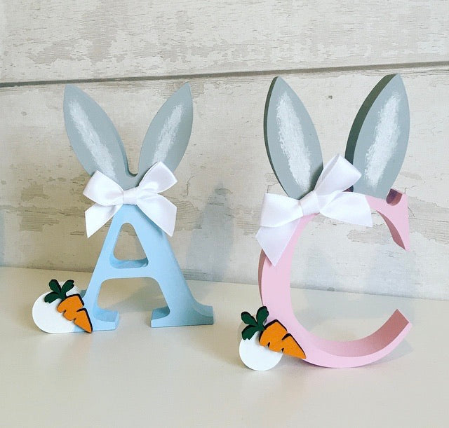 Easter Gift, Wooden Letter With Bunny Ears, Pink Or Blue