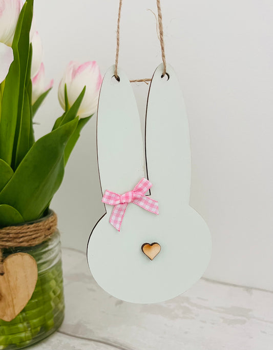 Farmhouse Easter Bunny Hanging Decoration - Sage Green - Sweet Pea Wooden Creations