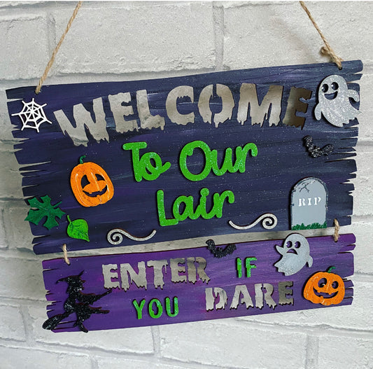 Welcome To Our Lair Halloween Wall Plaque