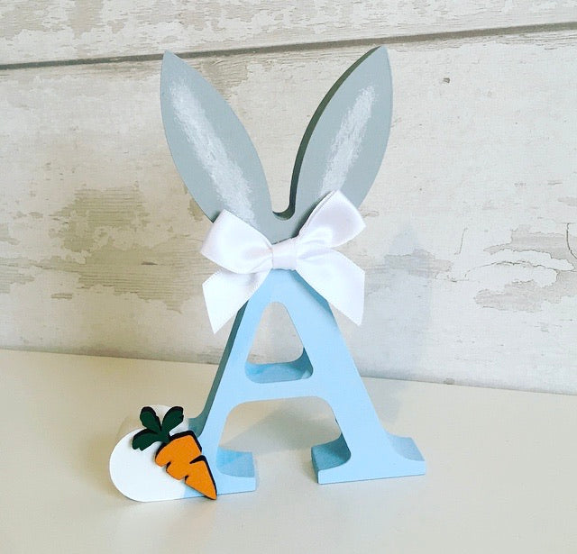 Baby Blue Wooden Letter With Bunny Ears, Easter Gift