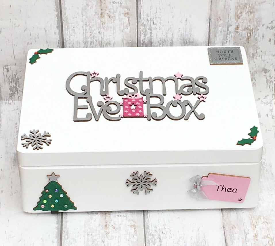 Personalised White Wooden Christmas Eve Box