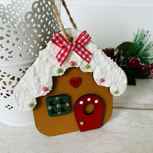 Wooden gingerbread house decoration