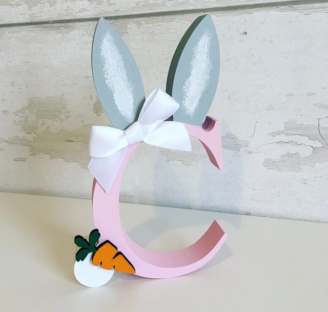 Baby Pink Wooden Letter With Bunny Ears, Easter Gift